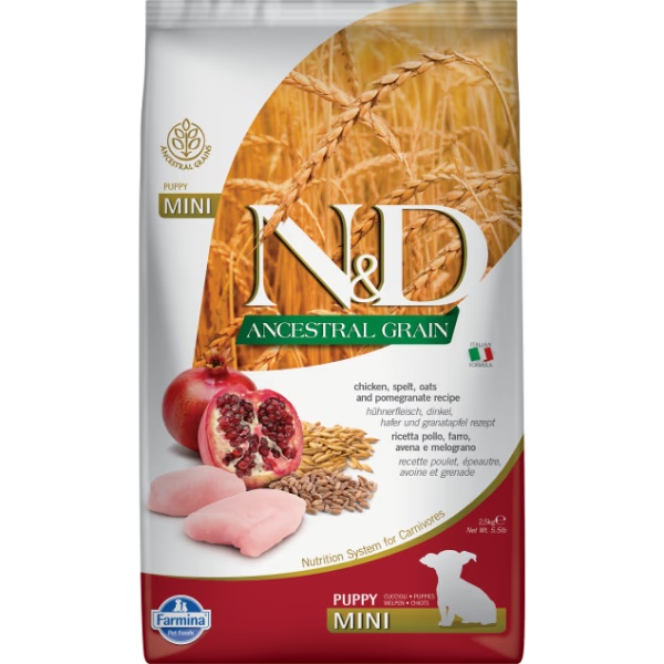 Farmina N&D Ancestral Grain Dog Food - Chicken, Spelt, Oats & Pomegranate (Puppy Mini) 2.5 kg