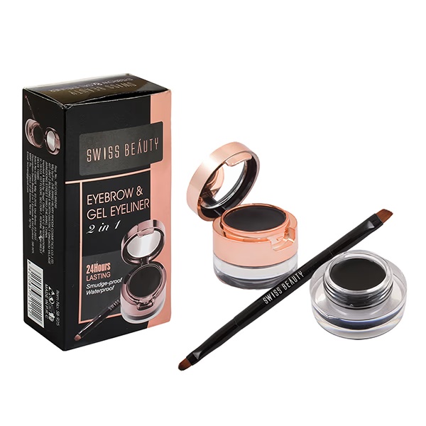 Swiss Beauty 2 In 1 Eyebrow and Gel Eyeliner 24 Hr Lasting Smudge Proof Waterproof- (SB-925) 3gm + 4gm 2's