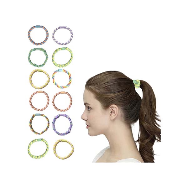 Majestique Printed Stretchable Braided Hair Tie Rubber Bands Ponytail Holder Scrunchies 12's