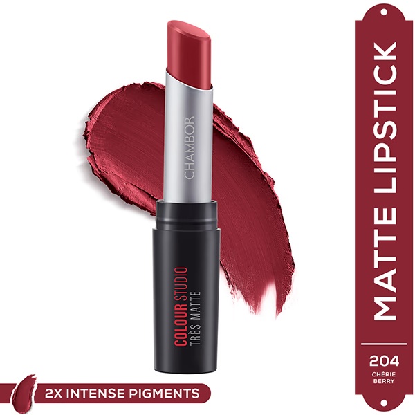 Chambor Tres Matte Lipstick Lasting Bold Pigment With SPF 30 N 204 Cherie Berry 3.2 gm