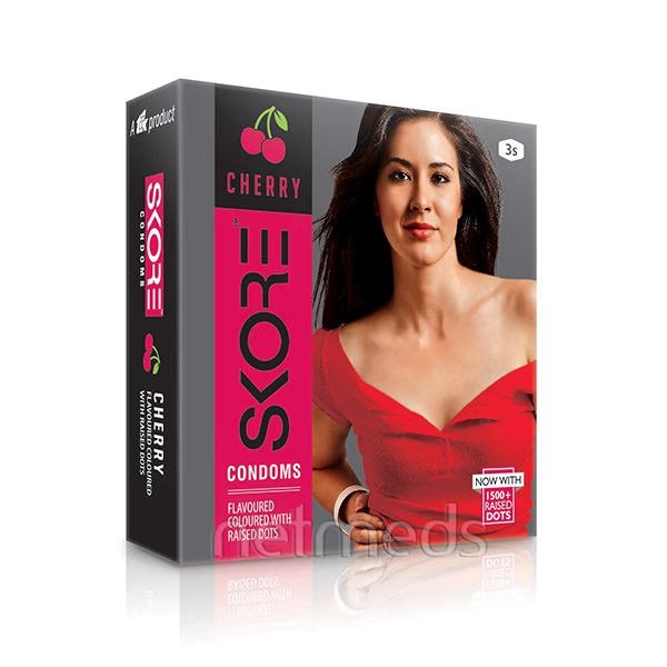 Skore 1500+ Raised Dots Condoms - Cherry 3's