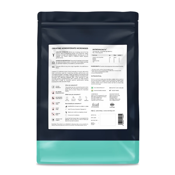 Nutrabay Pure Creatine Monohydrate Amino Acid Powder - Unflavoured 250 gm