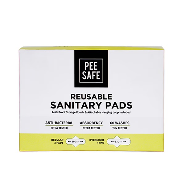 Pee Safe Reusable Sanitary Pads (Regular Pad 3's + Overnight Pad 1's + Leak Proof Pouch 1's)