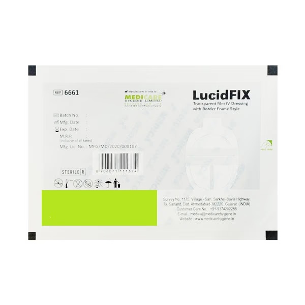 Medica Lucidfix Trasparent Film IV Dressing With Border 7 cm x 8.5 cm 1's