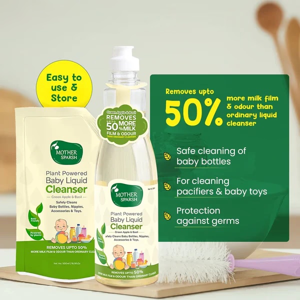 Mother Sparsh Natural Baby Liquid Cleanser Cleanser For Baby Bottles, Nipples, Refill Pack 500 ml