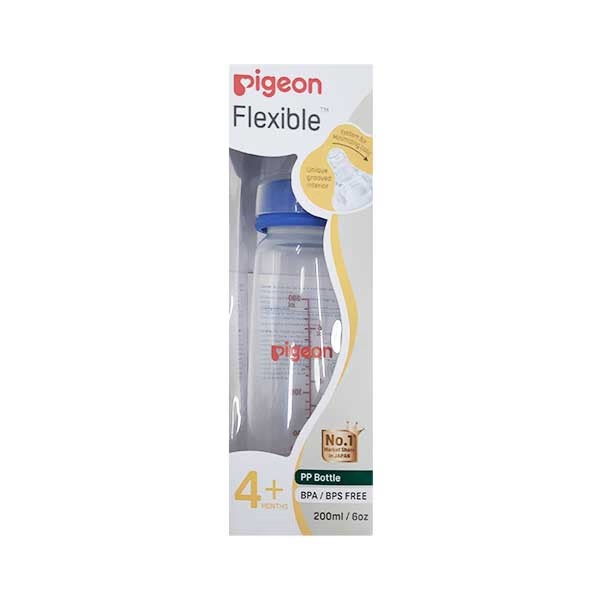 Pigeon Flexible PP Feeding Bottle with Round Base Nipple (M) - Blue 200 ml