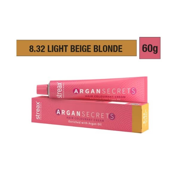 Streax Professional Argan Secrets Hair Colourant Cream - Light Beige Blonde 8.32 60 gm