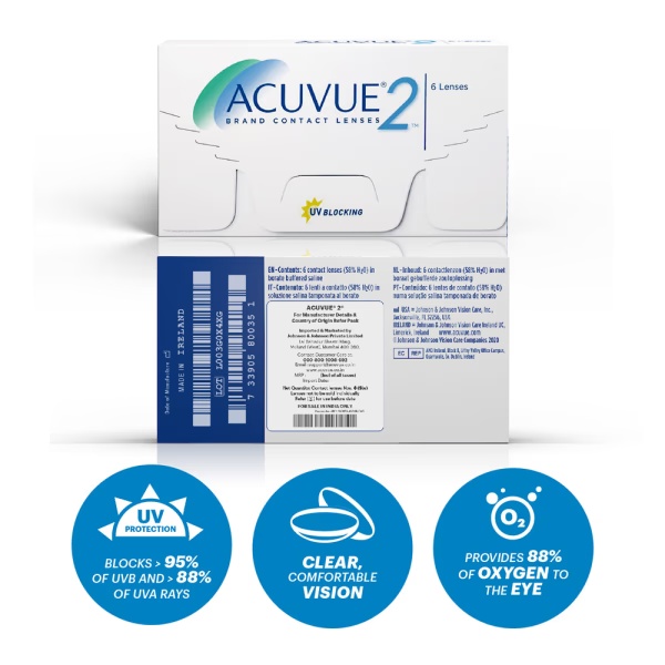 Acuvue 2 Two Week Reusable Contact Lenses - (-1.25 Power) Pack of 6's