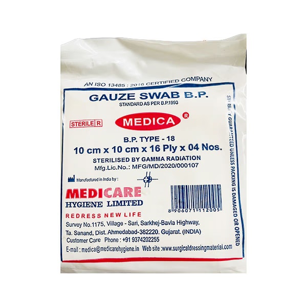 Medica Gauze Swab (10 cm x 10 cm x 16 Ply) 4's