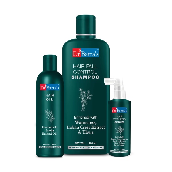 Dr Batra's Hair Fall Control Shampoo 500 ml + Hair Oil 200 ml + Hair Vitalizing Serum 125 ml