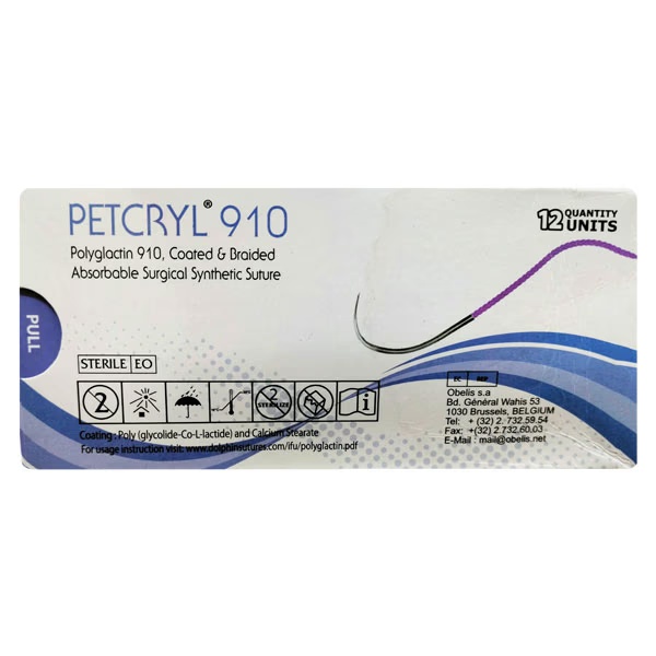 Dolphin Petcryl Polyglactin 910 Coated & Braided Suture (DS 2421) (90 cm) - Violet 1's