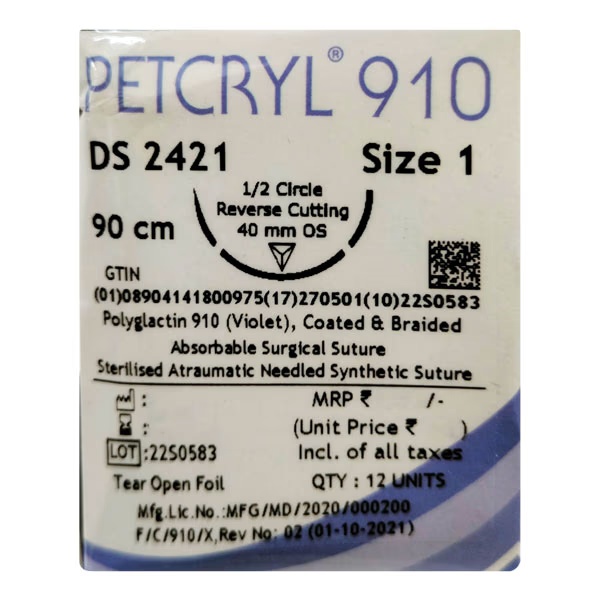 Dolphin Petcryl Polyglactin 910 Coated & Braided Suture (DS 2421) (90 cm) - Violet 1's