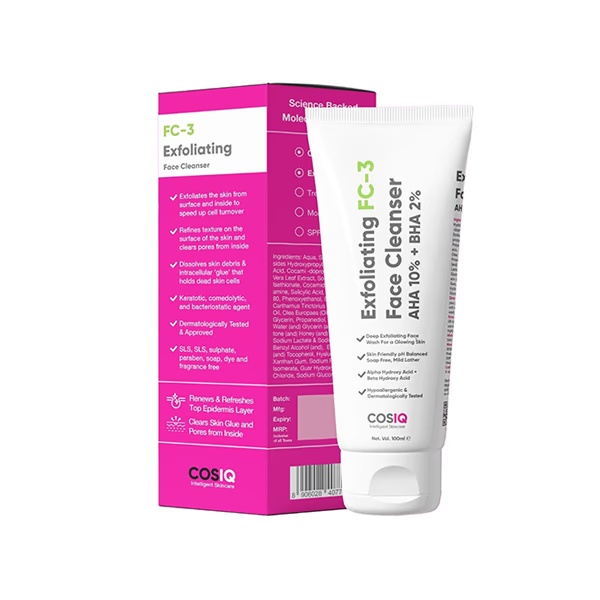Cos-IQ Exfoliating Face Wash FC 3 AHA Glycolic Acid and BHA Salicylic Acid 2 percent ww Face Cleanser For Unisex 100 ml