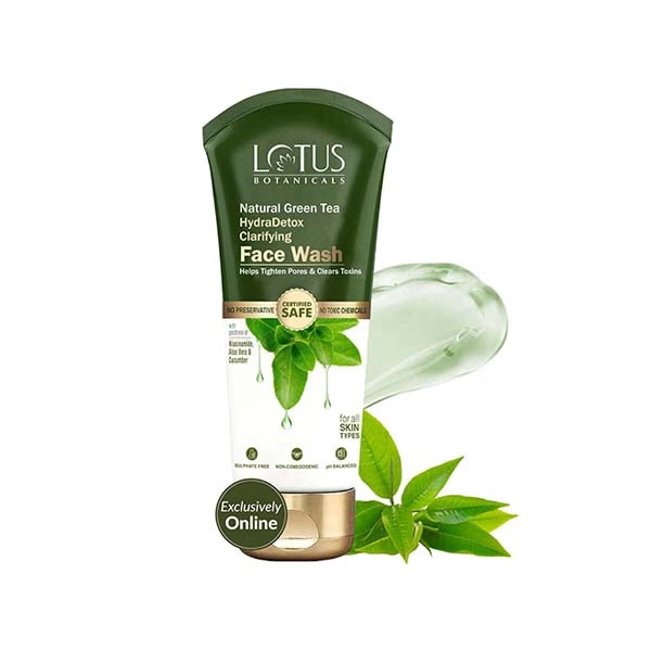 Lotus Botanicals Natural Green Tea Hydra Detox Clarifying Face Wash with Niacinamide, Aloe Vera & Cucumber 100ml