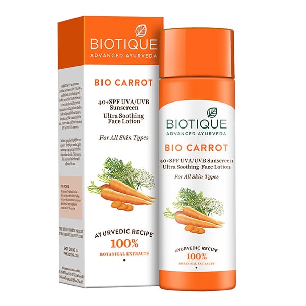 Biotique Sun Shield Carrot SPF40+ UVB/UVA PA+++ Sunscreen Ultra Protective Face Lotion for All Skin Types 120ml