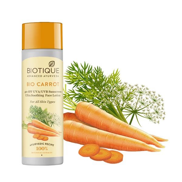 Biotique Sun Shield Carrot SPF40+ UVB/UVA PA+++ Sunscreen Ultra Protective Face Lotion for All Skin Types 120ml