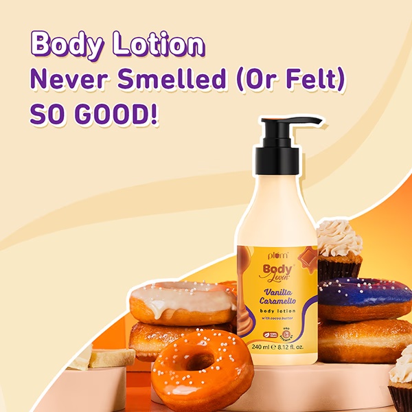 Plum Bodylovin Vanilla Caramello Body Lotion Cocoa Butter and Vit B5, Dry Skin, Brightens Skin 240 ml