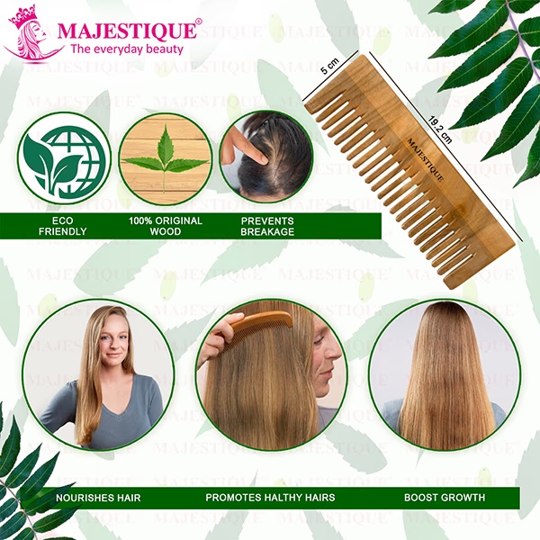 Majestique Wooden Wide Tooth Comb, Ideal for Detangling and Styling All Hair Types 1's