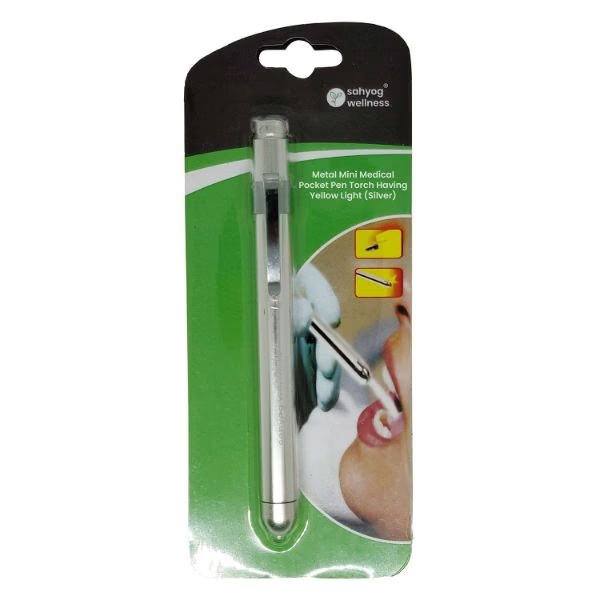 Sahyog Wellness Metal Mini Medical Pocket Pen Torch (Yellow Light) - Silver