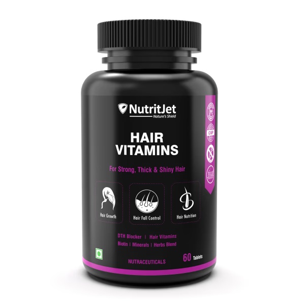 NutritJet Hair Vitamins For Strong ,Thick and Shiny Hair With DTH Blocker and Biotin Tablets 60's
