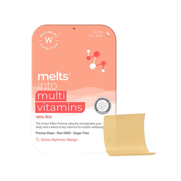 Wellbeing Nutrition Melts Complete Multivitamin with 100% RDA of Vitamin A, B-Complex, Vitamin C D3 + K2 (30 Strips)