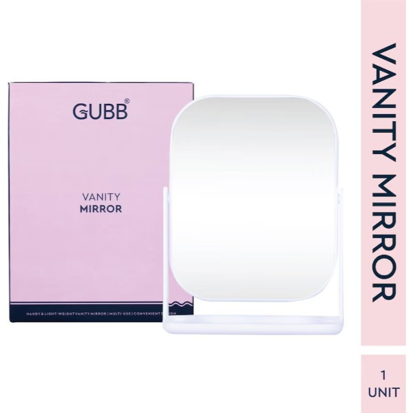 GUBB Vanity Mirror with Storage Tray for Accessories, Rotating Table Mirror - White 1's