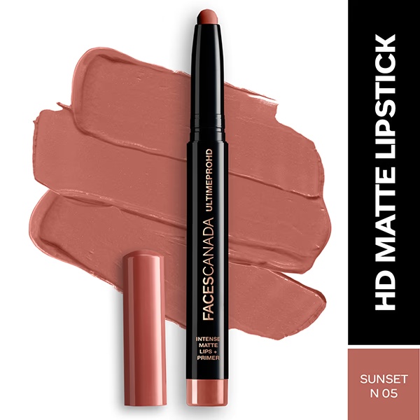 Faces Canada Ultime Pro Hd Intense Matte Lips + Primer - Sunset N05, 9Hr Long Stay 1.4 gm