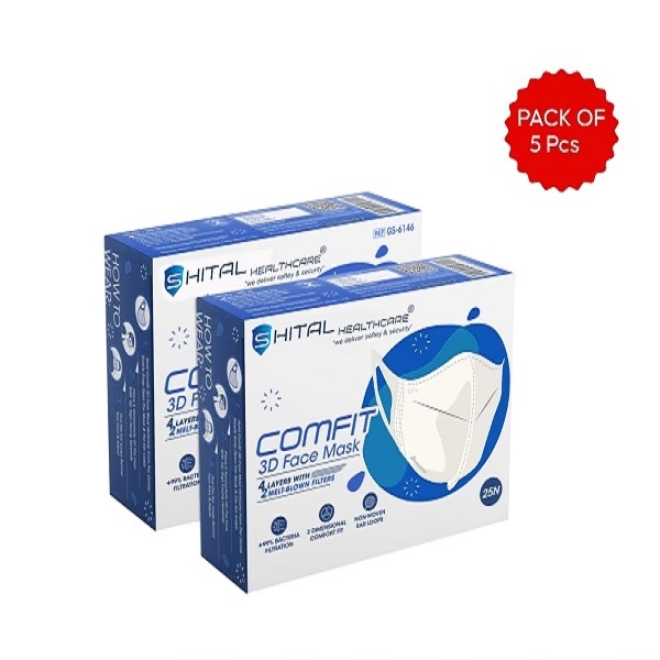 Shital Comfit 3D Face Mask - White (Pack of 5)