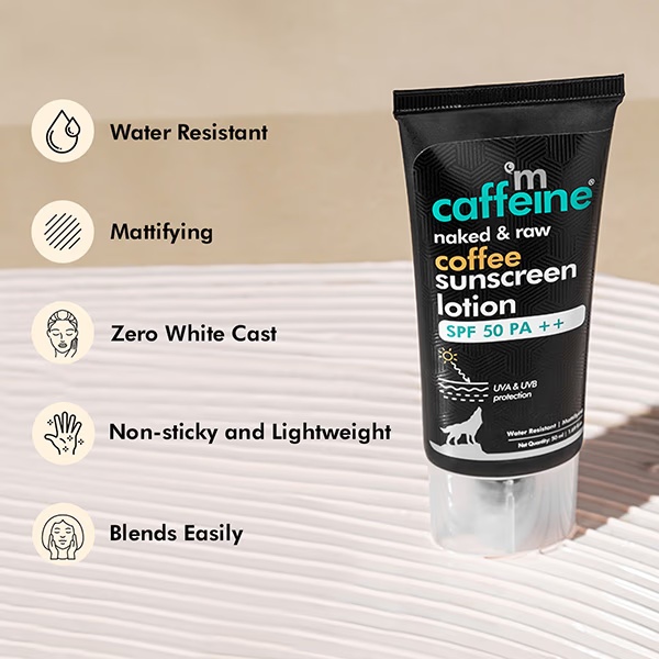 mCaffeine SPF 50 PA++ Coffee Sunscreen Lotion - Water-Resistant Matte Gel Cream with No White Cast 50 ml