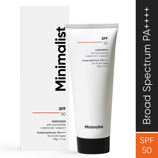 Minimalist Spf 50 PA ++++ Sunscreen with niacinamide , vitamin b5, vitamin f 50 gm