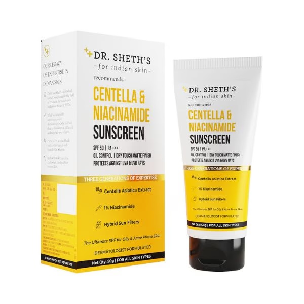 Dr. Sheth'S Centella & Niacinamide Oil & Acne Prone Skin SPF 50 PA+++ Sunscreen 50gm