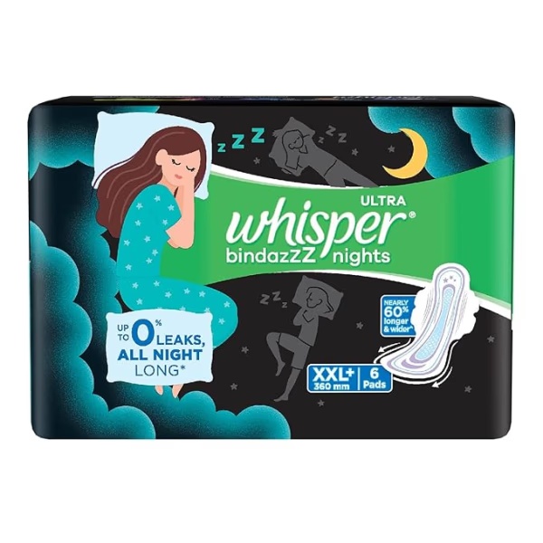 Whisper Ultra Bindazzz Nights Sanitary Pads (XXL+) 6's