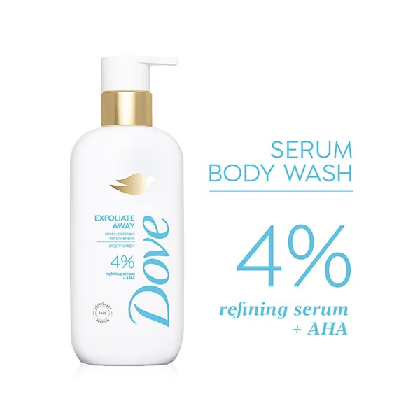 Dove 4% Refining Serum + AHA Exfoliate Away Serum Body Wash, 300 ml