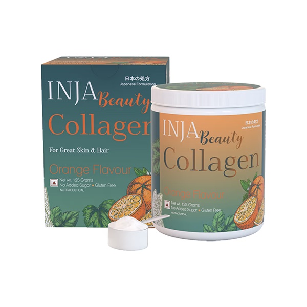 Inja Wellness Beauty Collagen For Skin, Hair & Nails, With Vit C, Glutathione,Biotin & More - Orange Flavour 125 gm