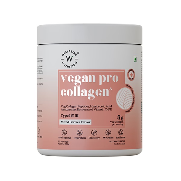 Wellbeing Nutrition Vegan Pro Collagen, Clinically Proven Plant Based Peptides, Hyaluronic Acid, Astaxanthin, Resveratrol 1 gm