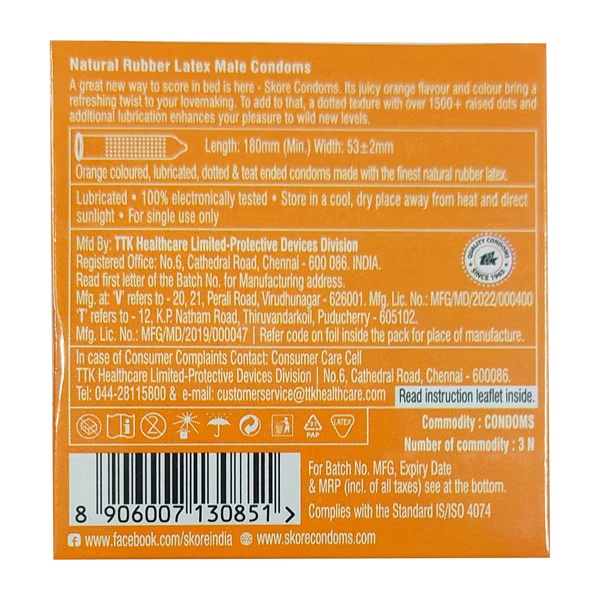 Skore 1500+ Raised Dots Condoms - Orange 3's