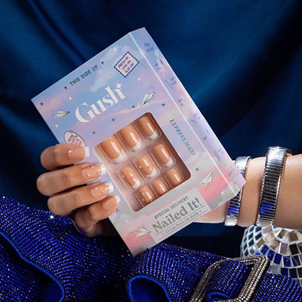 Gush Beauty Nailed It Reusable Luxury Press On Nails With Application Kit French Gems - Medium Square 1's