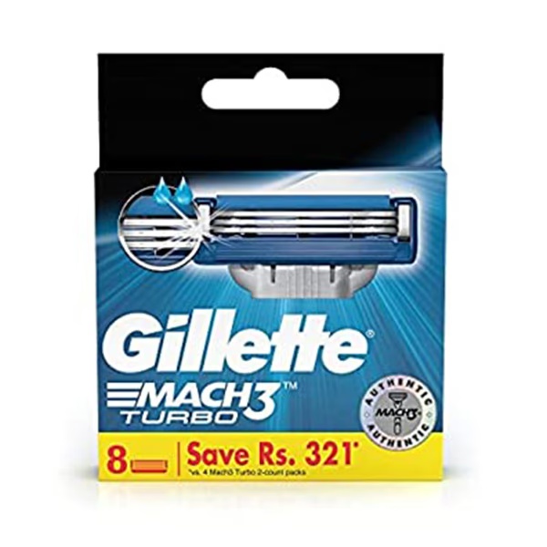 Gillette Mach3 Turbo 3-Bladed Cartridges With Comfort Gel Bar 8's