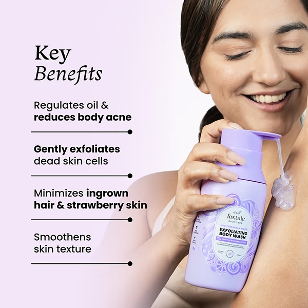 Foxtale Exfoliating Body Wash 2% Salicylic Acid, Zinc PCA, Reduces Body Acne, Smoothens Skin 250 ml