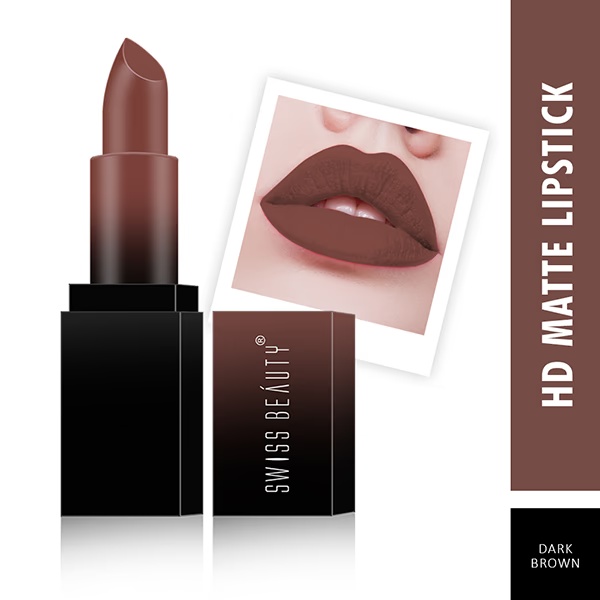 Swiss Beauty HD Matte Lipstick - (Dark Brown) 3.5 gm
