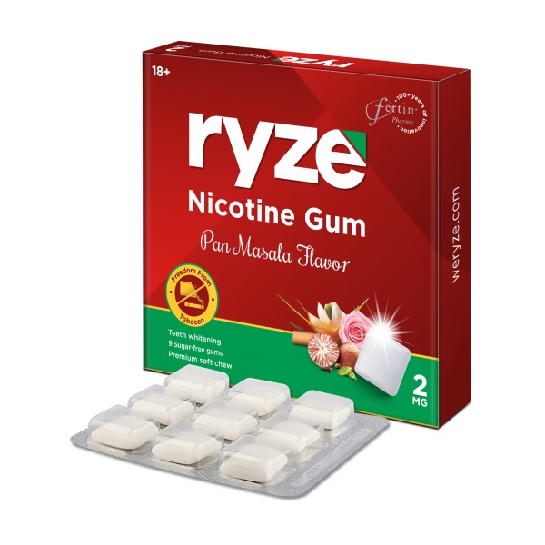 Ryze 2 mg Sugar Free Nicotine Gums - Paan Masala 9's