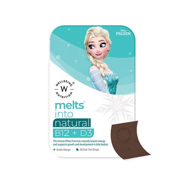 Wellbeing Nutrition Frozen Elsa Melts Kids Organic Vitamin B12 D3+K2 and Folate Bone and Immune Support and Energy (30 Strips)