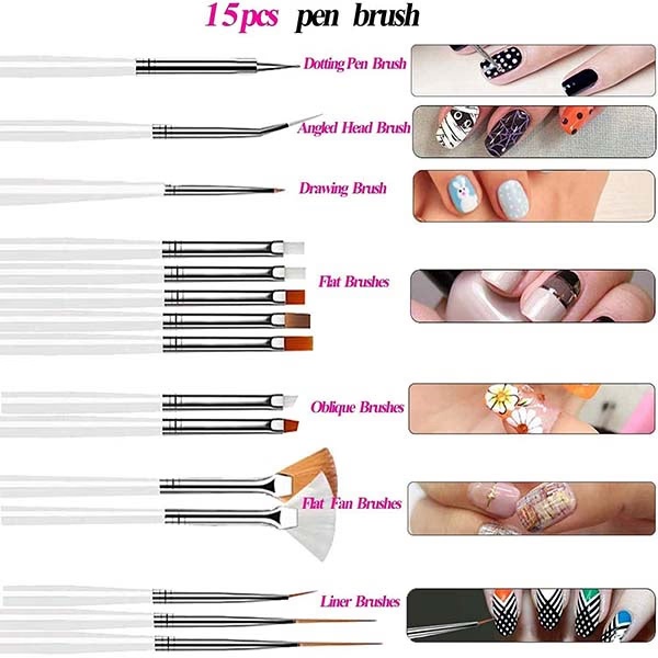 Bronson Professional Nail Art Kit Brush Set Acrylic Uv Polish Brushes Tool Kit 15's