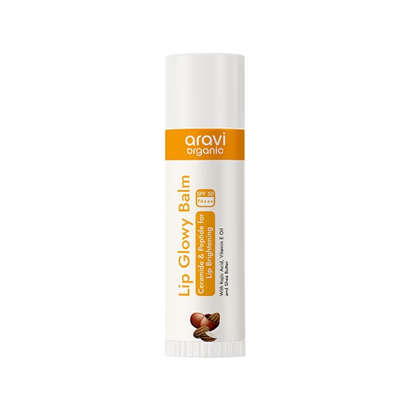 Aravi Organic Lip Glowy Balm with SPF 50 PA Plus Kojic Acid and Ceramide for Lip Brightening  5 gm