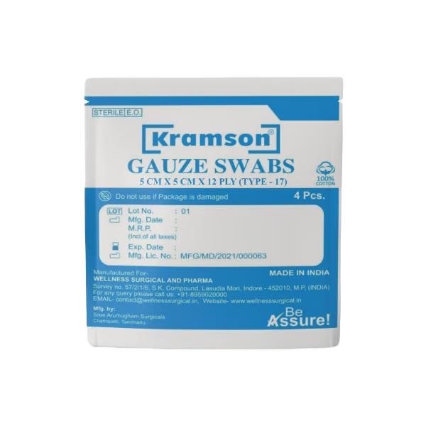 Wellness Kramson Gauze Swab (5 Cm x 5 Cm x 12 Ply) 4's