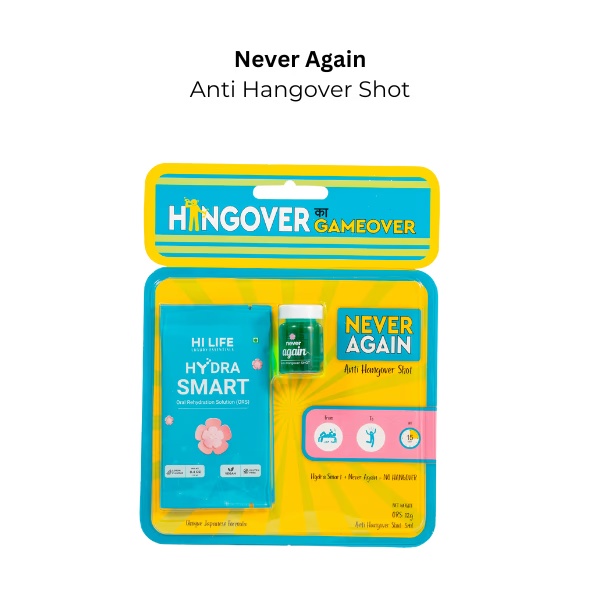 Hi Life Never Again Anti-Hangover Shot with Hydra Smart ORS 1's