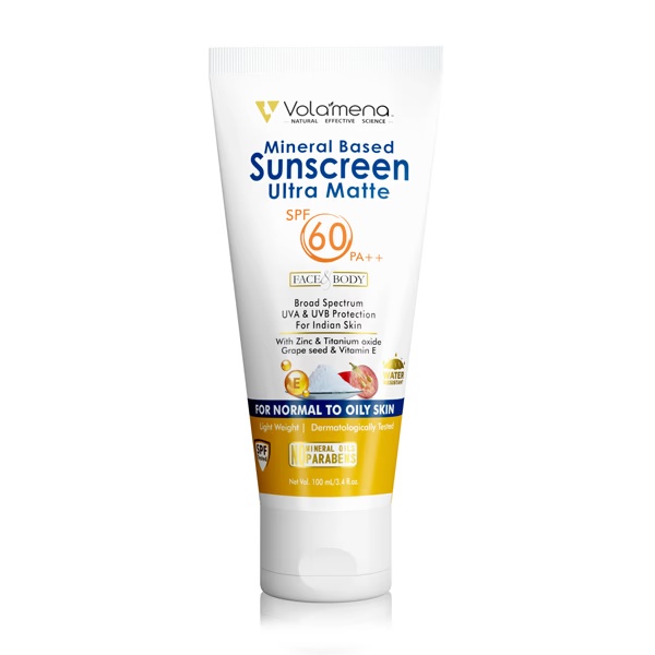 Volamena Mineral based Sunscreen ultra matte SPF 60 PA++ Face & Body Broad Spectrum UVA&UVB Protection for Indian Skin 100ml 1 7339-volamena-mineral-based-sunscreen-ultra-matte-spf-60-pa-face-amp-body-broad-spectrum-uva-amp-uvb-protection-for-indian-skin-100ml-1.jpg