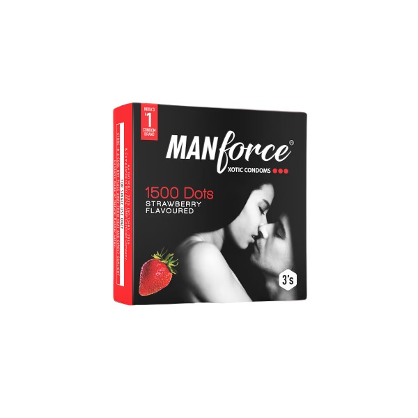 Manforce 1500 Dots Xotic Condoms - Strawberry Flavoured 3's