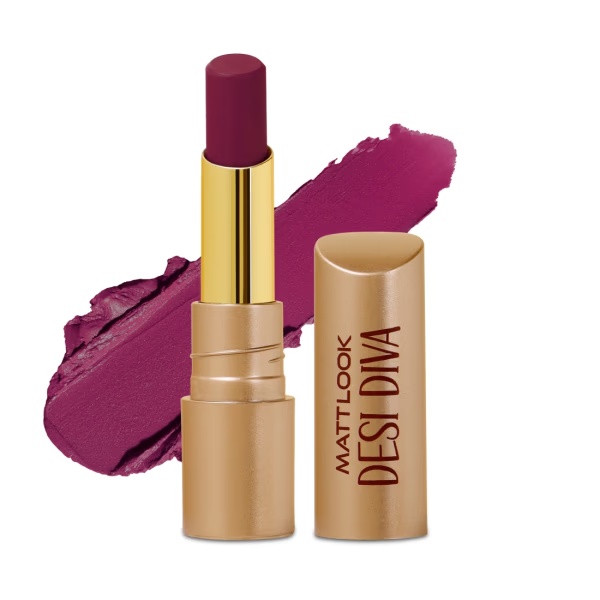Matt Look Desi Diva HD Matte Lipstick With Hydrating Formula & Hyaluronic Acid, Plush Purple-15 3.8 gm