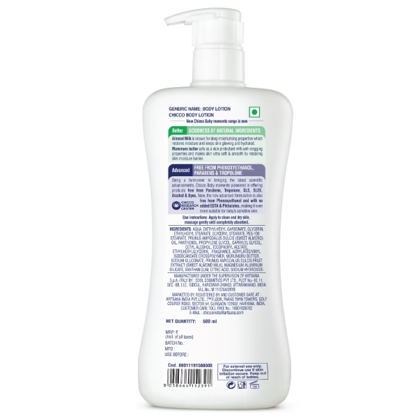Chicco Baby Moments Body Lotion (0+ Months) - Almond Milk & Murumuru Butter 500 ml